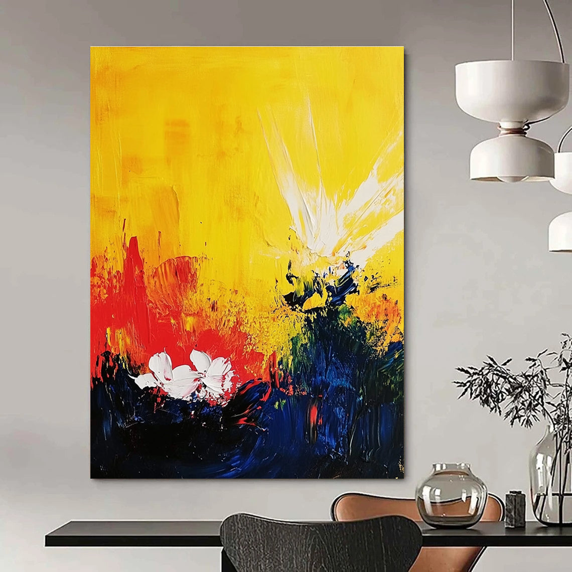 Yellow and Colorful Flower Abstract for Cheerful Kitchen & Bright Home Nursery STSC407