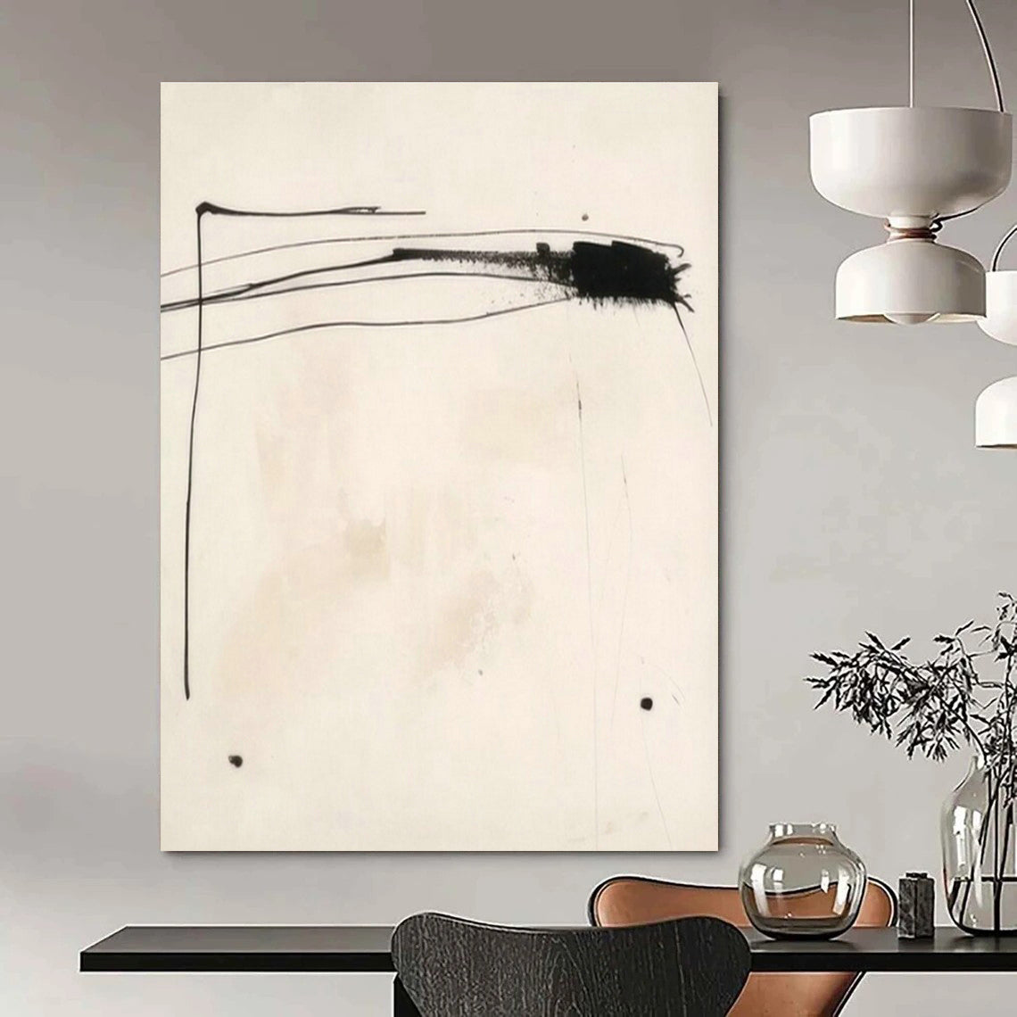 Ink - Style Abstract Art for Minimalist Asian Fusion Restaurant & Traditional Art Center DLZ1927