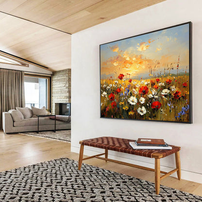 Flower Field at Sunset Art for Romantic Restaurant & Home Living Room SC464