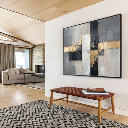 Gray - Gold Geometric Abstract Art for Luxury Condo Living Room & High - End Art Boutique SC247