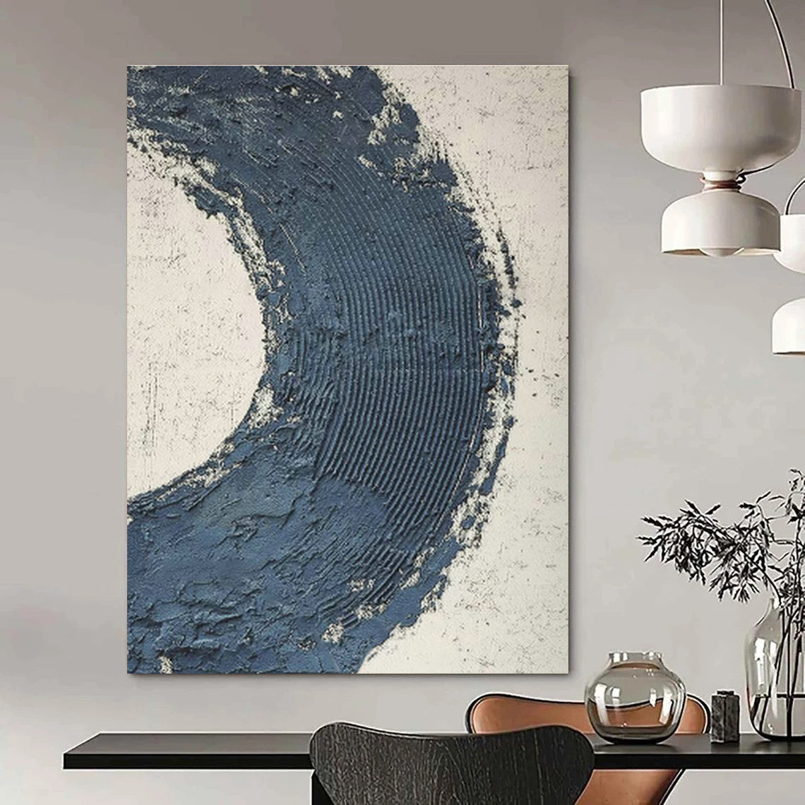 Deep Blue Semicircle Abstract Art for Contemporary Living Room & Art Gallery Corridor DLZ0664