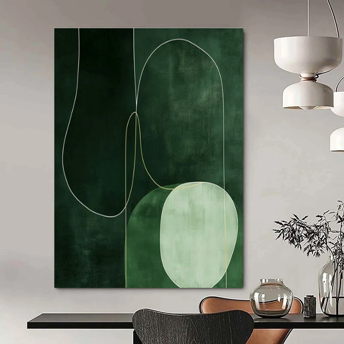 Green Geometric Abstract Art for Botanical - Themed Café & Modern Art Studio DLZ1834