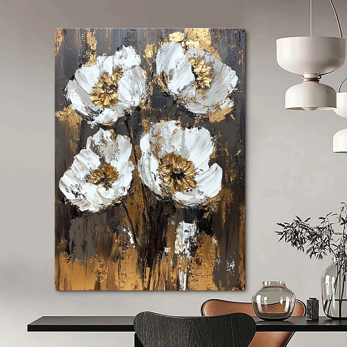 Gold - Accented Flower Abstract for Luxury Bedroom & Upscale Restaurant STSC834