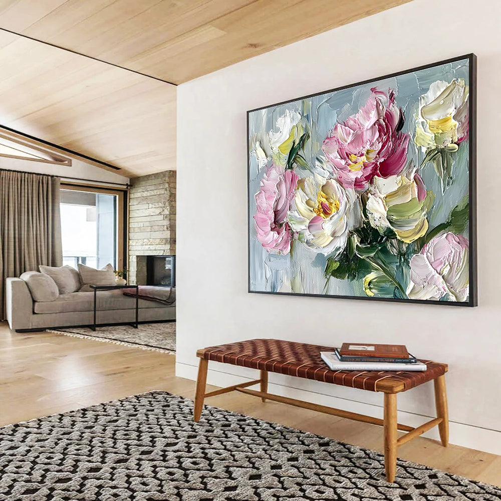 Textured Pink Blooms Art for Garden - themed Restaurant & Floral Shop SC125