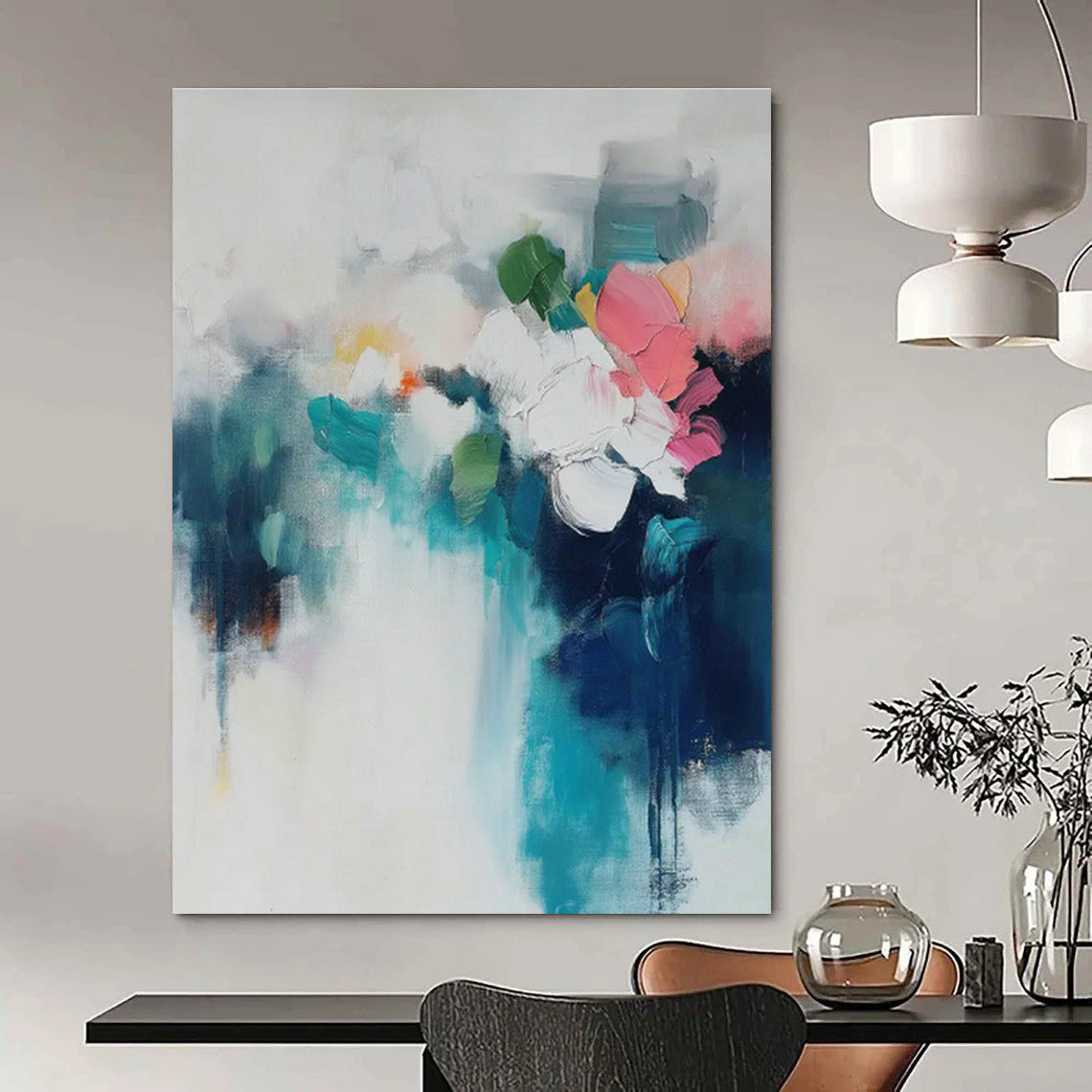 Blue - White Floral Abstract Art for Shabby - Chic Dining Room & Garden - Themed Tea Parlor DLZ1003