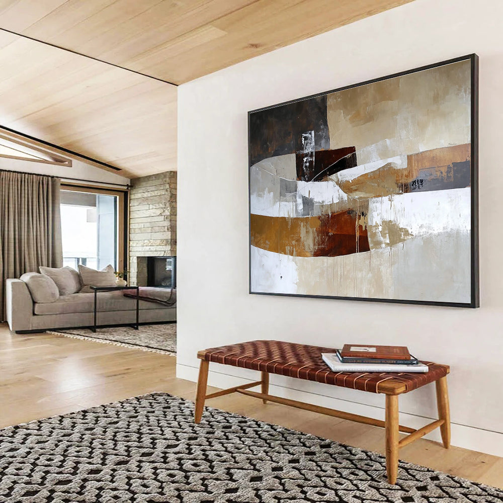Earth - Toned Abstract Blocks Art for Minimalist Office & Industrial - Chic Café SC321