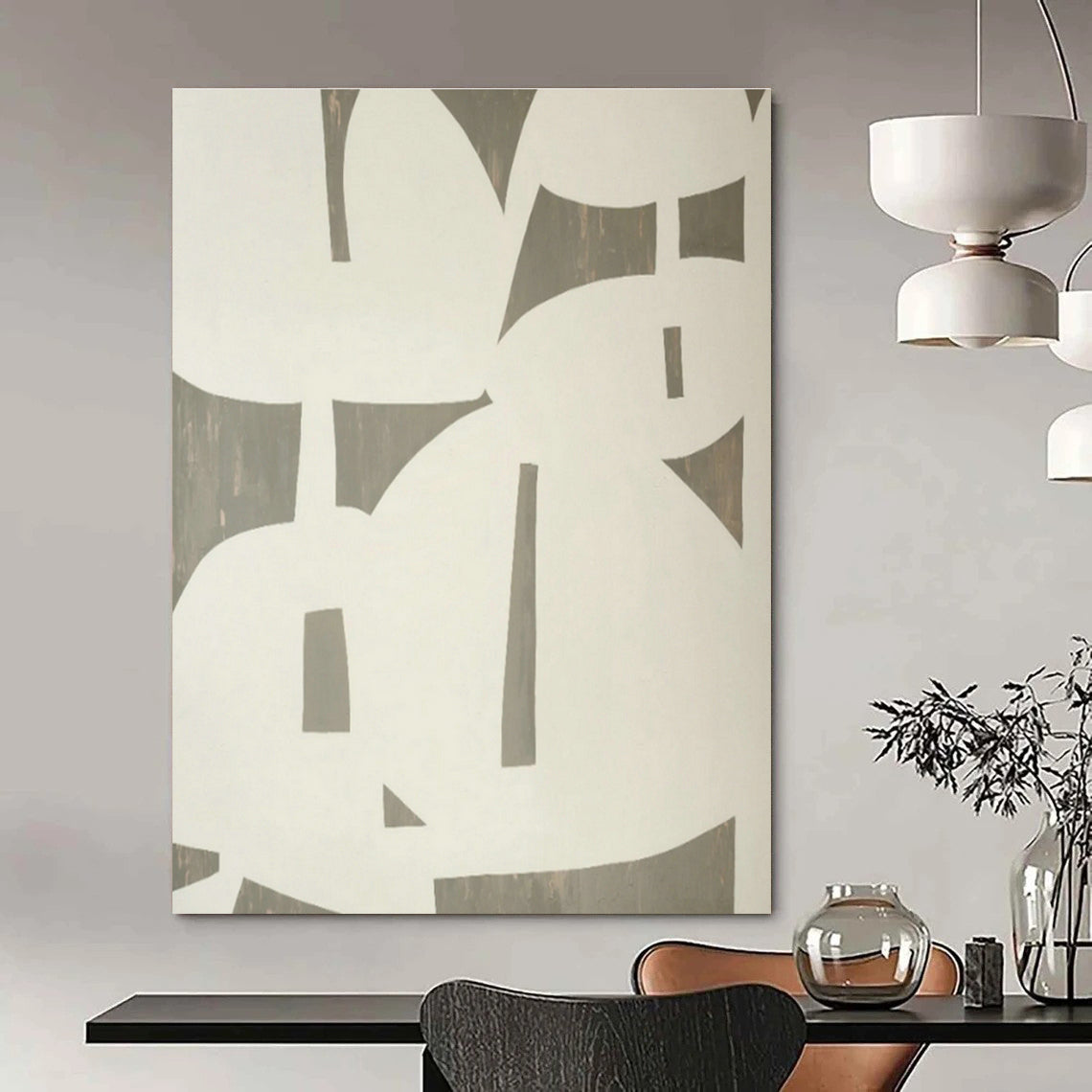 Gray - White Geometric Abstract Art for Corporate Office & Minimalist Living Room DLZ1082
