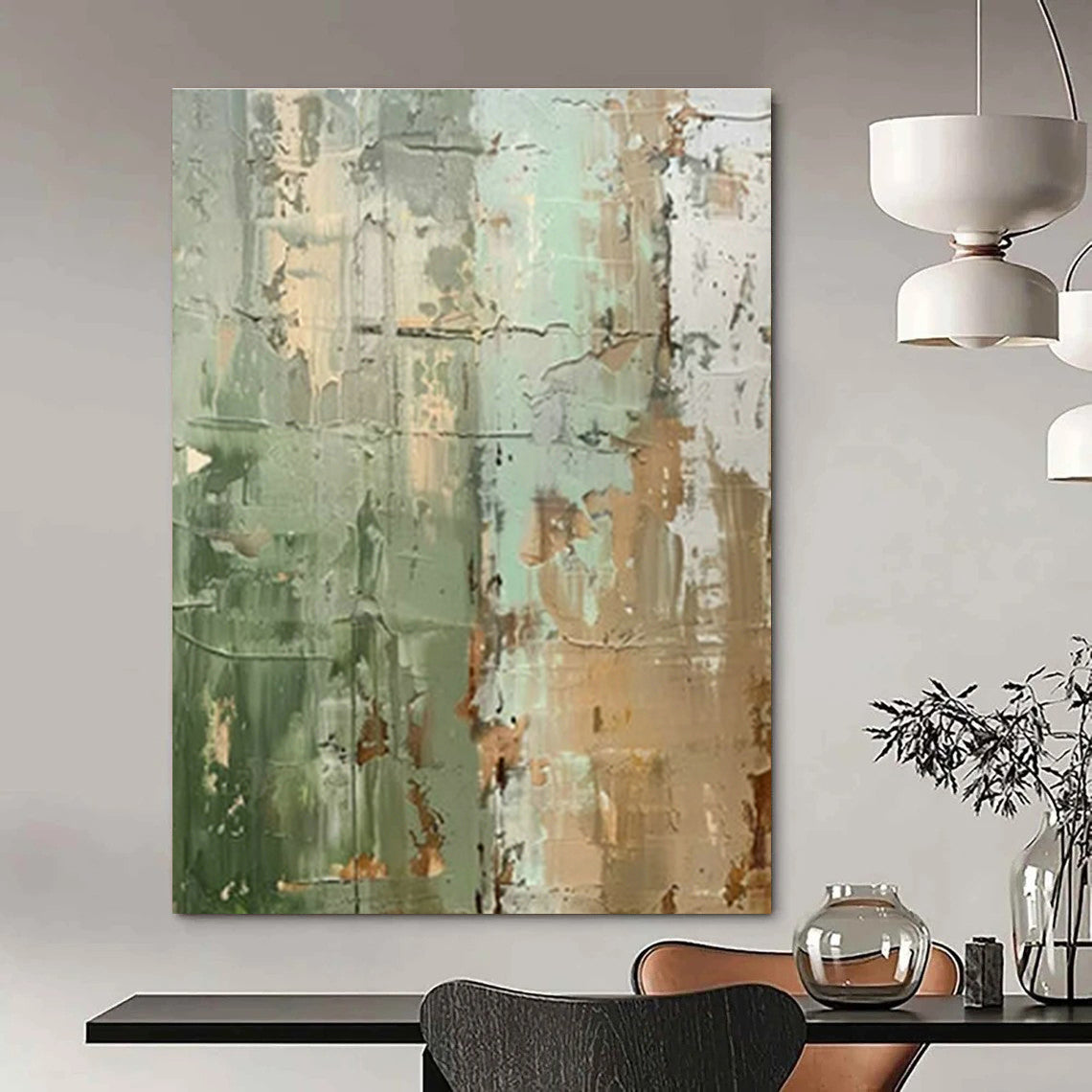 Green - Brown Textured Abstract Art for Rustic Home Library & Eco - Friendly Art Gallery DLZ1741