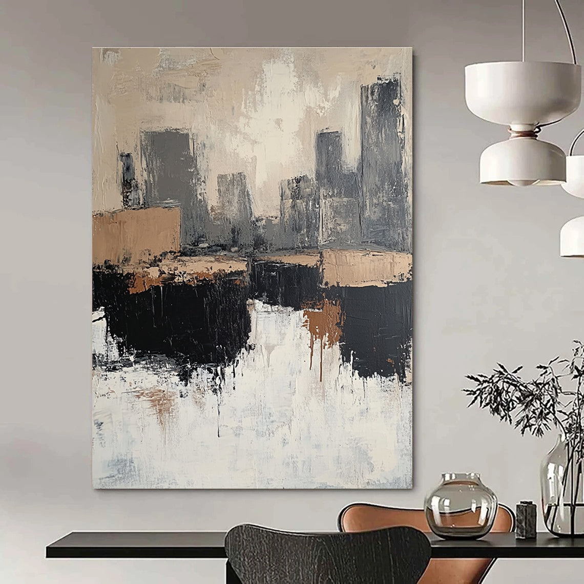 Abstract Cityscape in Neutrals for Urban Penthouse & Modern Gallery STSC412