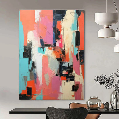Pink - Orange - Blue Abstract Art for Bohemian Rooftop Bar & Creative Studio DLZ1724