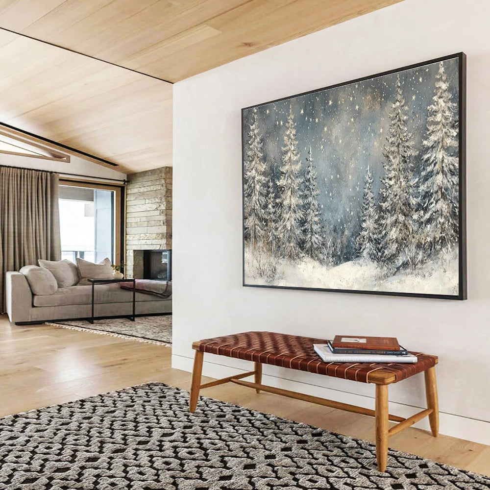 Snowy Forest Night Art for Nordic - Style Ski Resort Lounge Areas DLZ3194