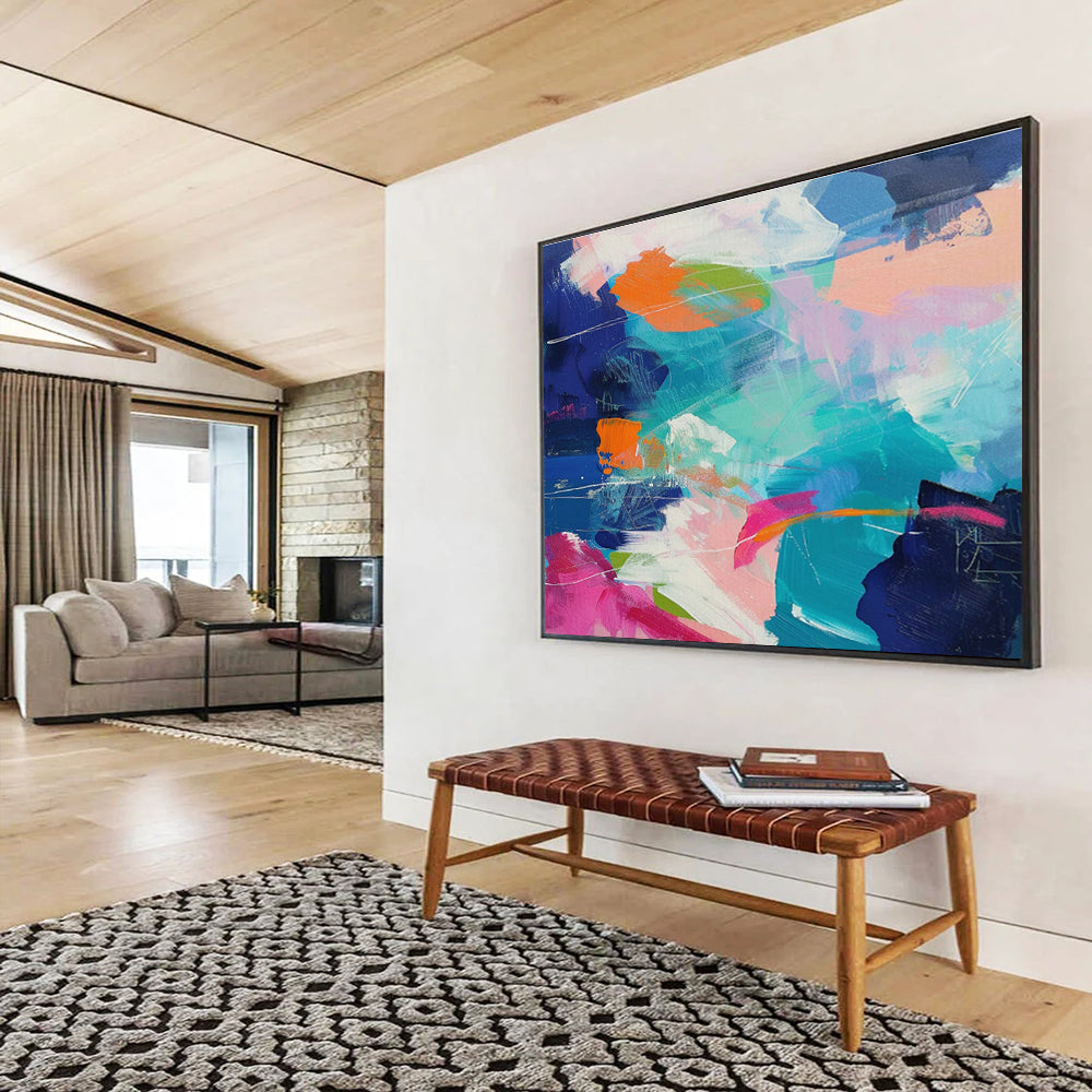 Blue - Pink Clash Abstract Art for Modern Living Room DLZ2873
