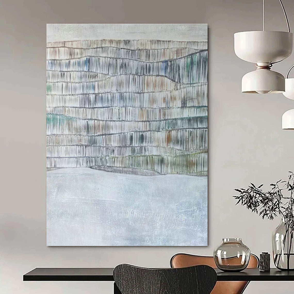 Textured Gray - White Wave Abstract Art for Minimalist Living Room & Art Gallery DLZ1050