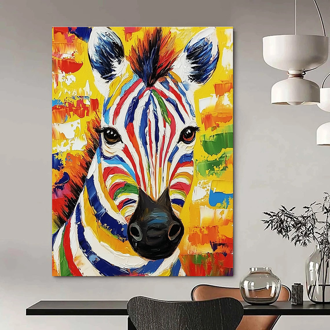Vibrant Zebra Portrait for Exotic Animal - Themed Lounge & Bold Art Gallery STSC975