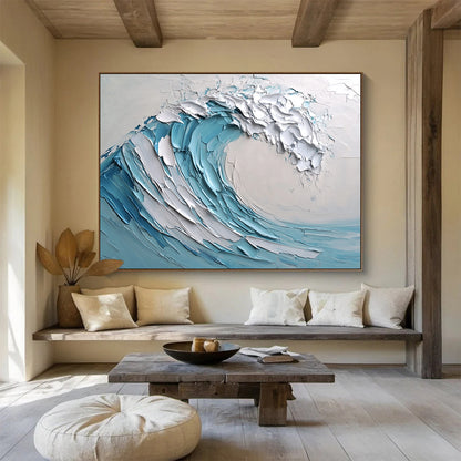 Textured Blue - White Wave Art for Coastal Restaurant & Nautical - Themed Home SC002