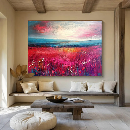 Vibrant Red Field Landscape Art for Nautical - Themed Restaurant & Coastal Home SC314