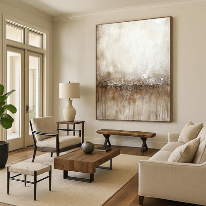 Beige - Brown Textured Divide Art for Rustic - Style Home Office & Art Gallery Tea Area STSC137