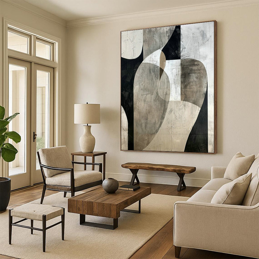 Black - White Curved Abstract Art for Contemporary Gallery & Chic Boutique DLZ1319