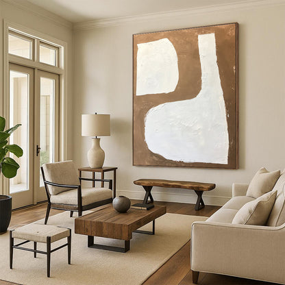 White Shapes on Brown Abstract Geometric Art for Modern Home Lobby & Avant - Garde Home Library STSC1484
