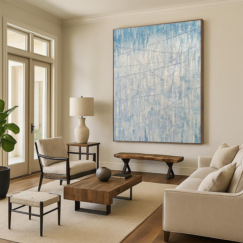 Blue - White Line Abstract Art for Minimalist Office & Modern Gallery DLZ0772