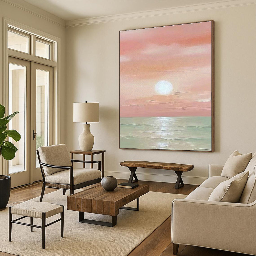 Pink Sea Sunrise Art for Coastal Bedroom Wall Decor DLZ0280