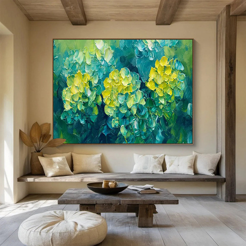 Blue - Green Floral Oil Painting for Tropical - Themed Resort Poolside Cabanas DLZ3183