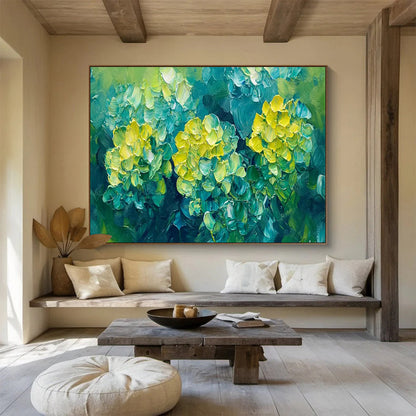 Blue - Green Floral Oil Painting for Tropical - Themed Resort Poolside Cabanas DLZ3183