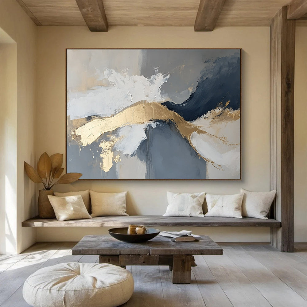 Gold - Accented Abstract Art for Luxury Hotel Lobby & Modern Home Living Room SC140
