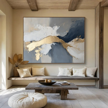 Gold - Accented Abstract Art for Luxury Hotel Lobby & Modern Home Living Room SC140