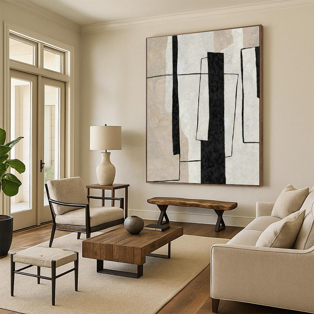 Black - White Geometric Abstract Art for Modern Office & Home Library DLZ2040
