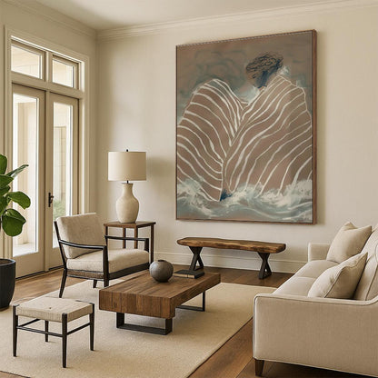 Striped - Cloth Figure in Waves Art for Boho Beach House & Wellness Studio DLZ0684