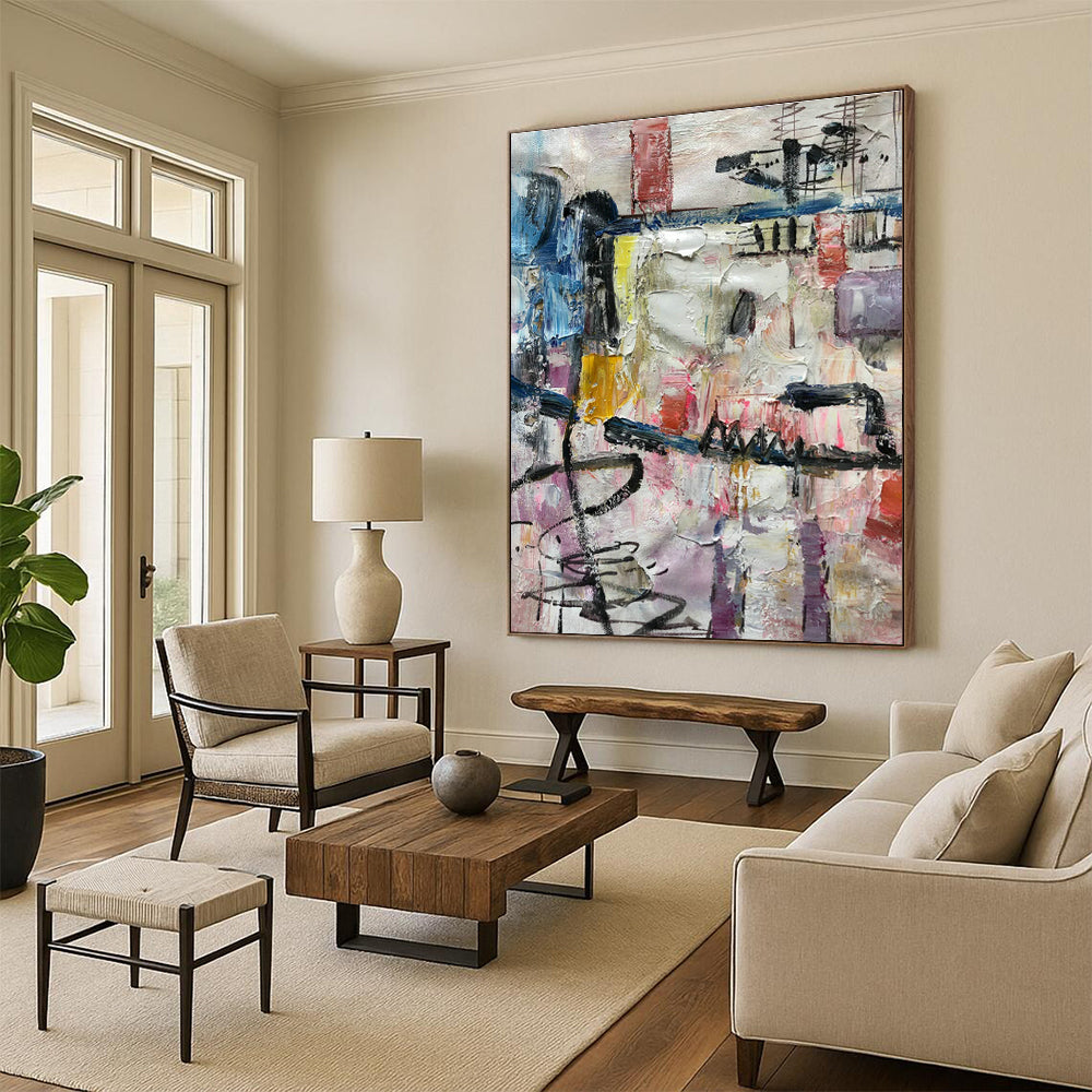 Colorful Abstract Collage Painting for Bohemian Café & Art Studio Break Area DLZ1301