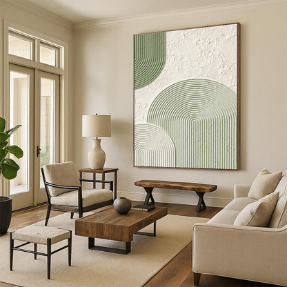 Green and White Textured Arches Art for Modern Wellness Center & Minimalist Living Room DLZ2188