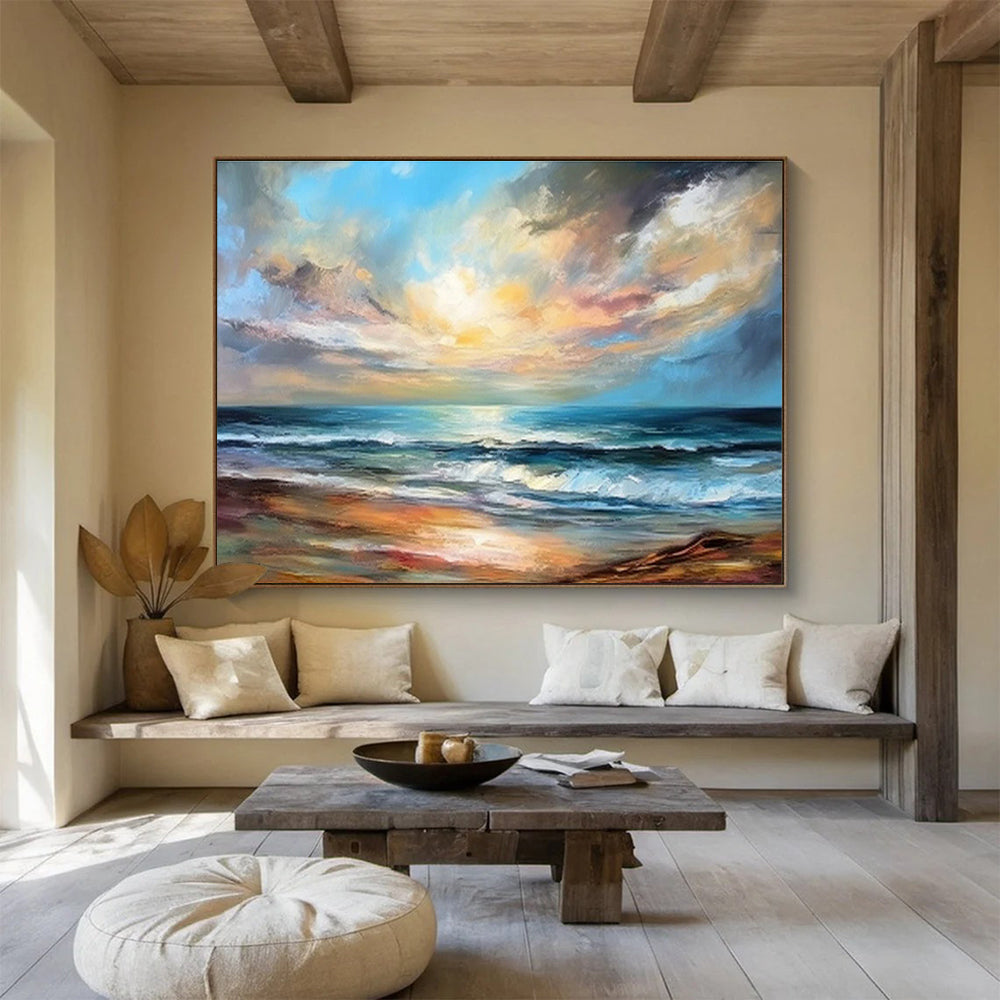 Seaside Sunset Oil Painting for Coastal Home Living Rooms DLZ2536