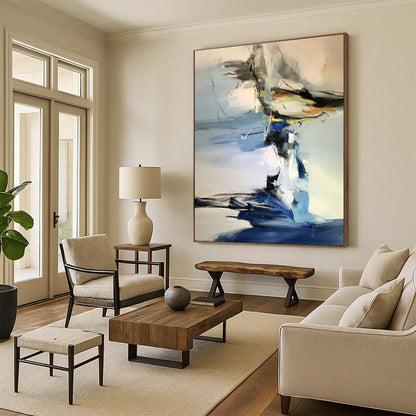 Blue - White Abstract Painting for Coastal Home Office & Seaside Yoga Studio DLZ1294