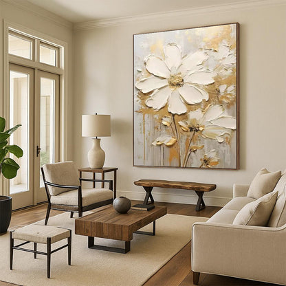 Gold - Accented Floral Art for Luxury Hotel Suite & Upscale Bridal Suite DLZ1402