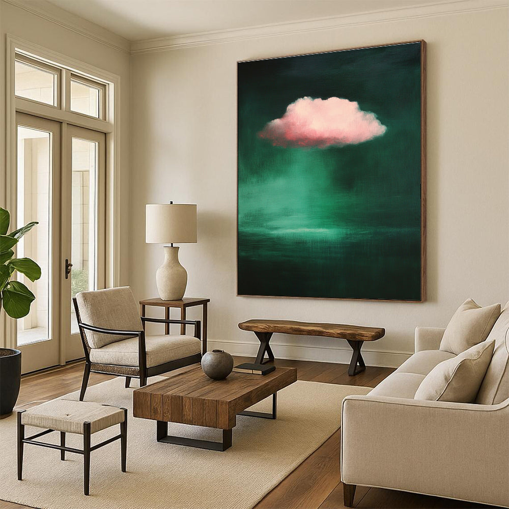Pink Cloud Over Green Art for Bohemian - Style Bedroom & Nature - Inspired Meditation Space STSC1402
