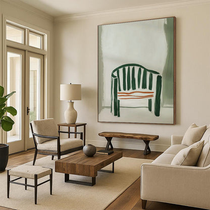 Green - Striped Chair Abstract Art for Mid - Century Modern Home & Café Corner DLZ0683