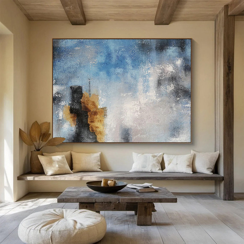 Sophisticated Blue - Gold Abstract Accent for Cultivating a Luxurious Office Atmosphere DLZ3037