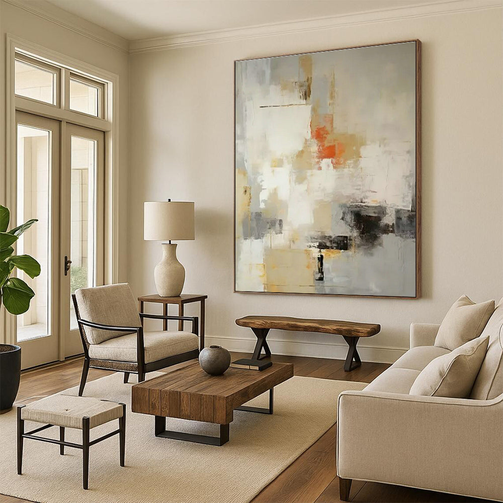 Gray - White - Orange Abstract Art for Coastal Home & Art - Loving Café DLZ1757