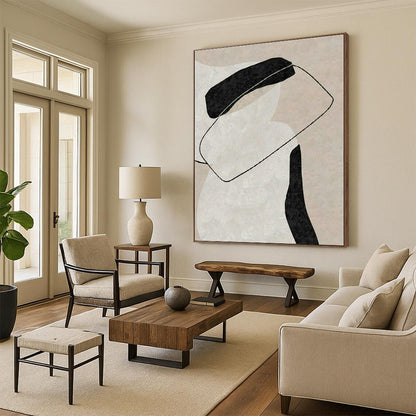 Beige - Black Abstract Art for Minimalist Home Office & Modern Gallery DLZ2050