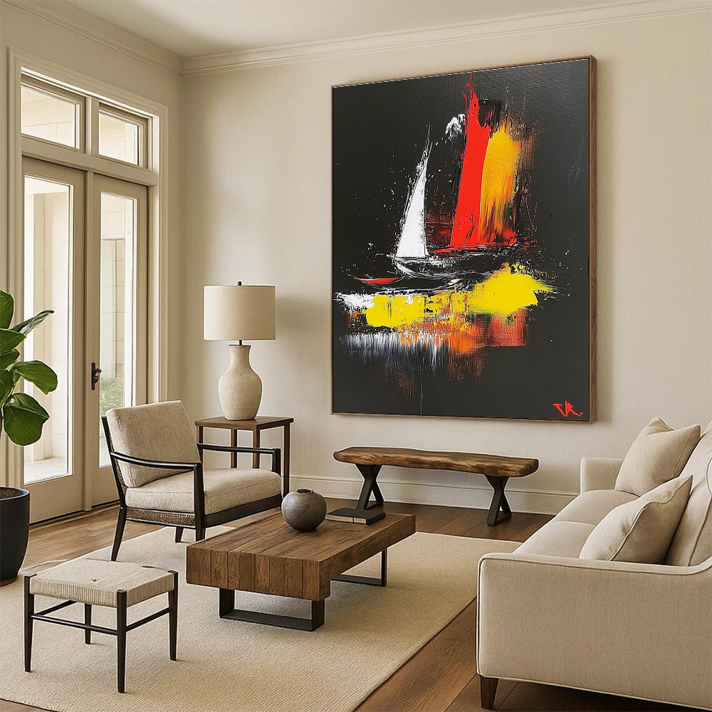 Colorful Sailboat Abstract for Nautical - Themed Restaurant & Coastal Home Living Room STSC390
