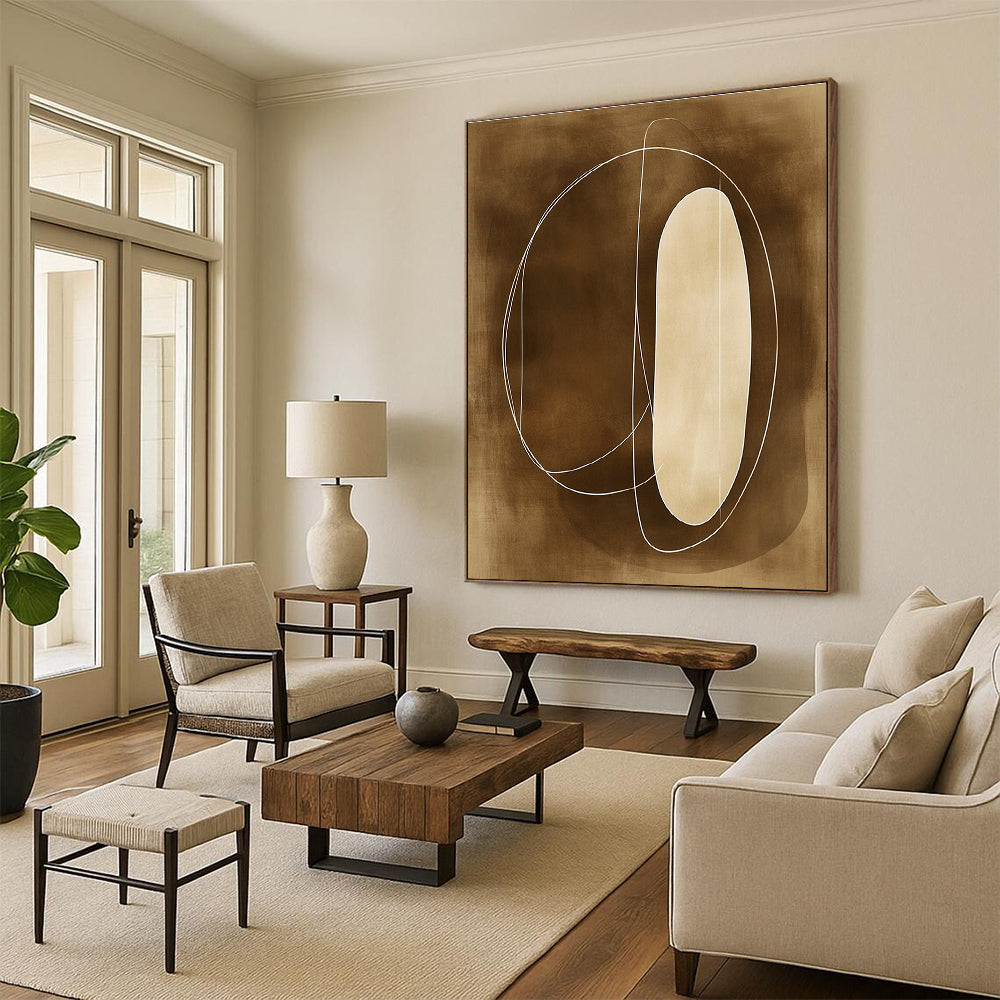 Brown and White Line Abstract for Mid - Century Modern Home & Calming Meditation Space STSC484