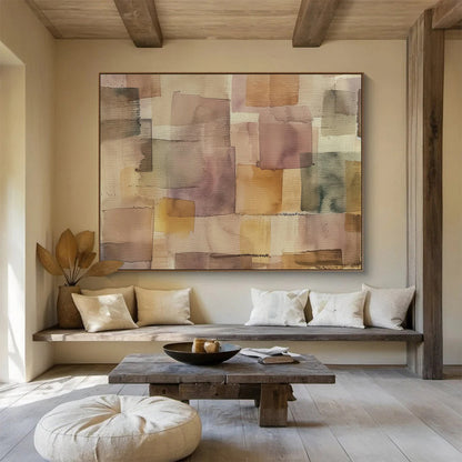 Warm Brown Collage Abstract Art for Rustic - Chic Living Room DLZ2976