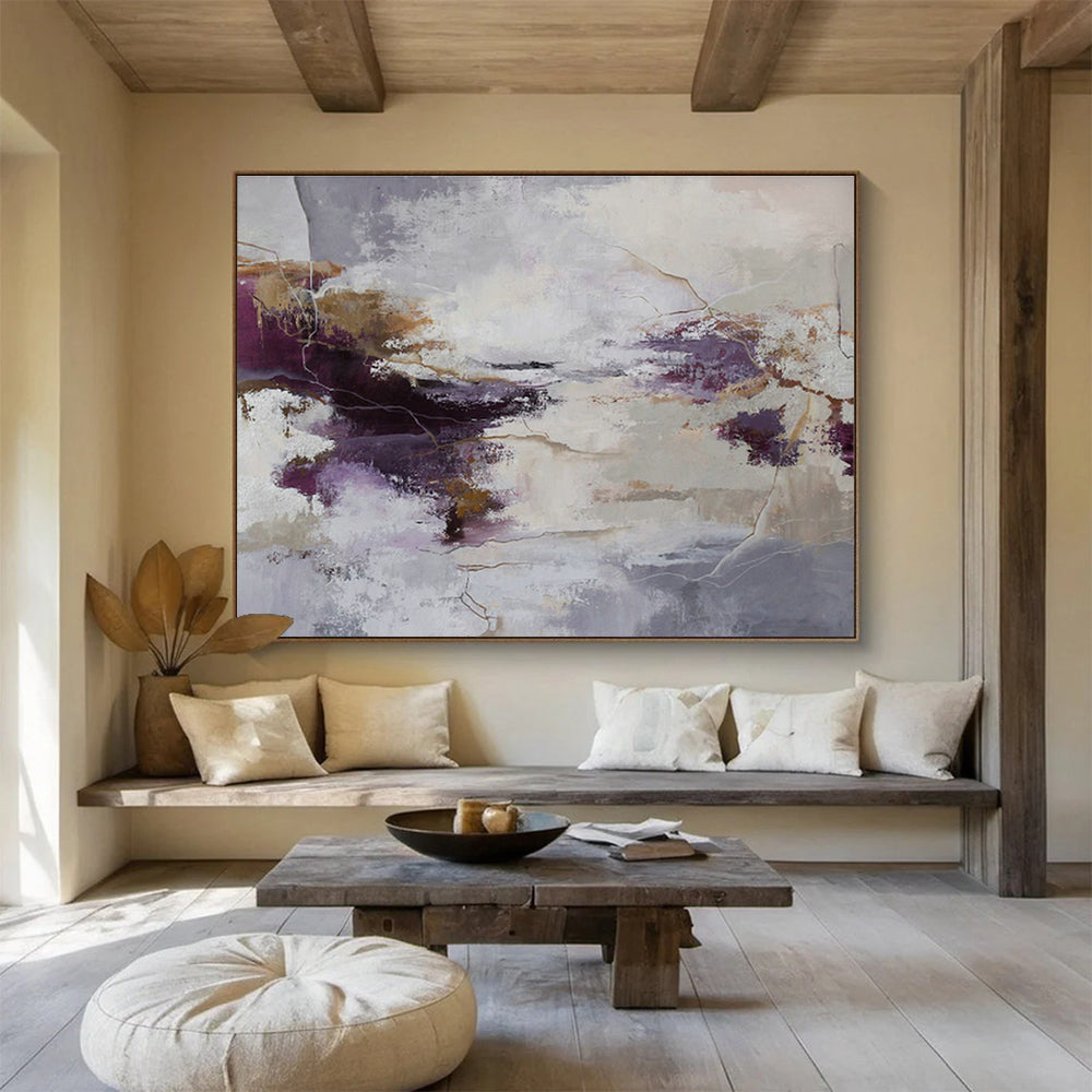Purple - Gray - Gold Abstract Art for Sophisticated Living Room Interiors DLZ2518