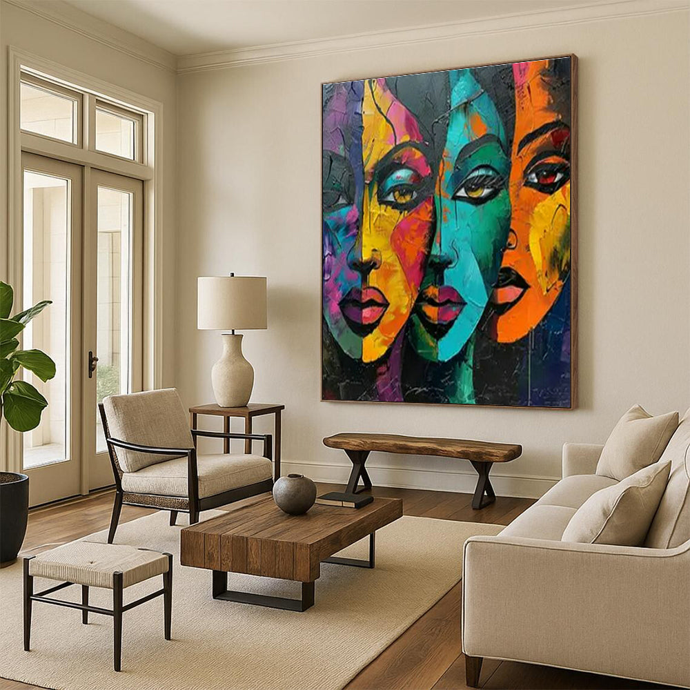 Colorful Portrait Abstract Art for Bohemian Café & Cultural Community Center DLZ1740