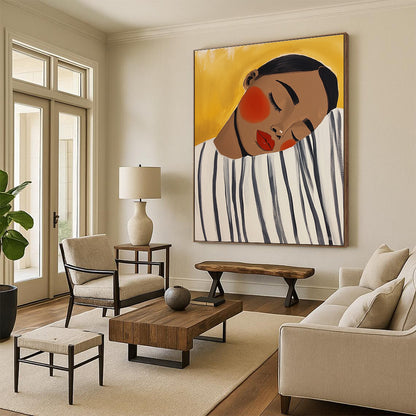 Sleeping Woman with Yellow Background for Minimalist Bedroom & Calming Meditation Room STSC536