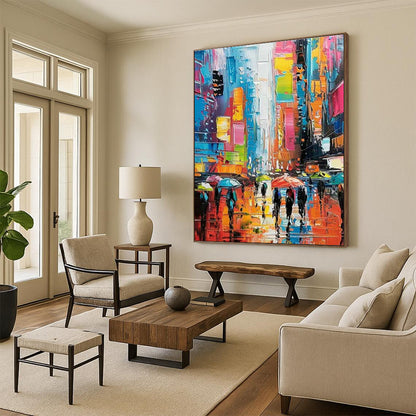 Vibrant City Street Painting for Living Room & Entryway DLZ0362