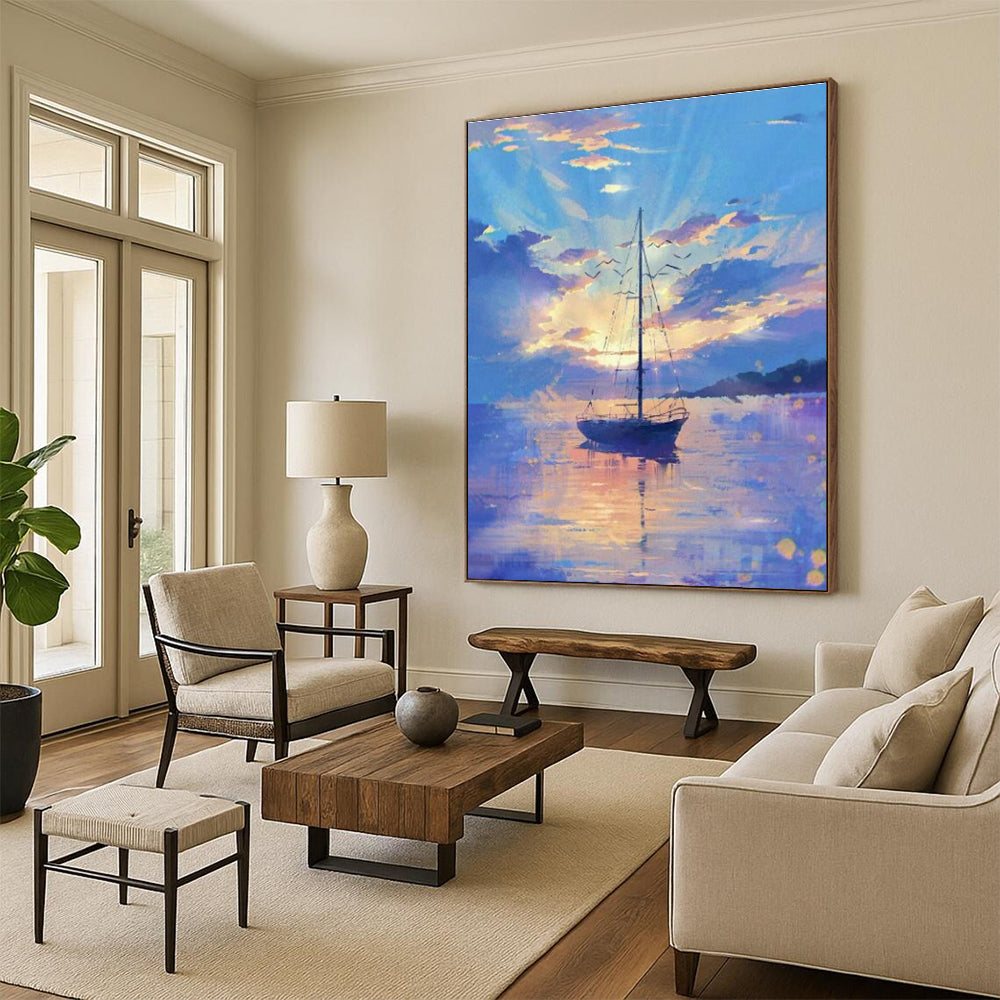Sailboat Seaview Oil Art for Living Room & Cottages DLZ0316