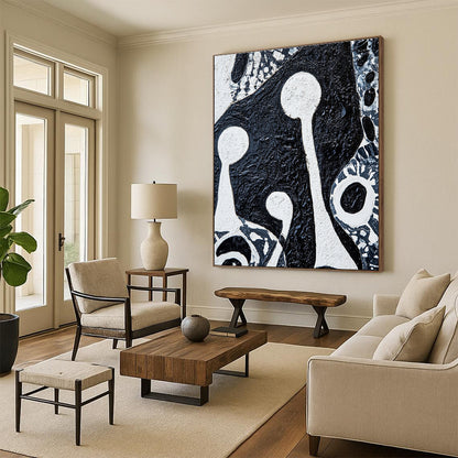 Black - and - White Abstract Forms Art for Monochrome - Themed Restaurant & Edgy Art Studio STSC937